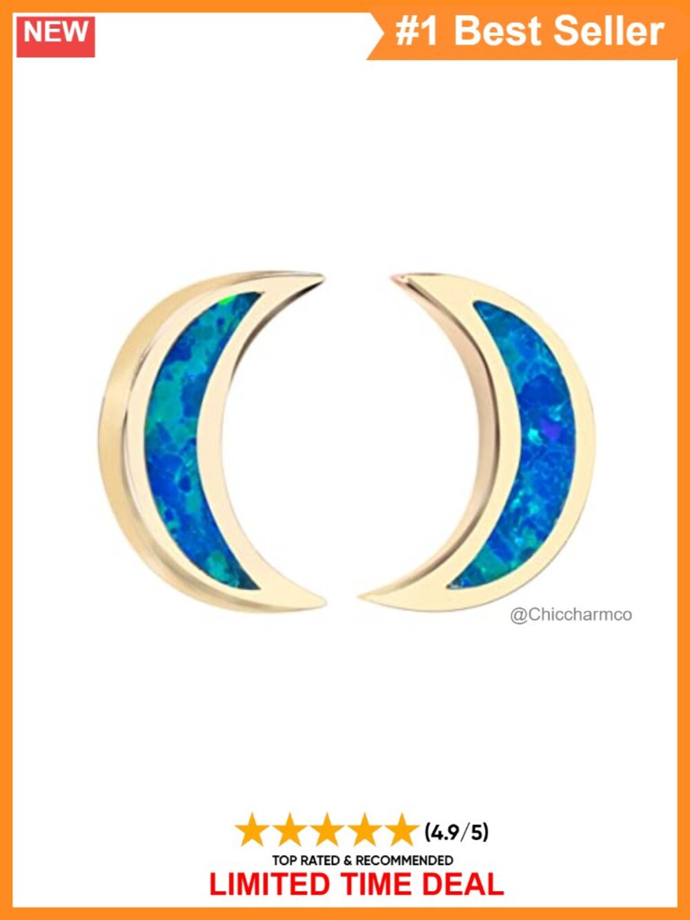 14K Gold Plated 925 Sterling Silver Crescent Moon Stud Earrings Hypoallergenic